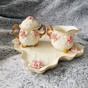 Gorgeous 4 pc. Tray, sugar and creamer